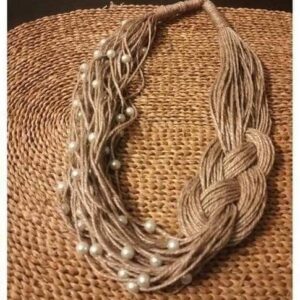 Jute side braided necklace with pearls