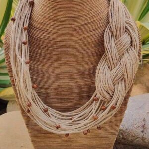 Jute Side Braided Necklace with Wooden Beads