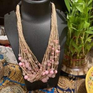Jute Necklace with Soft Pink Beads